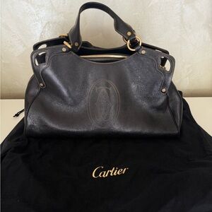 Cartier Black Leather Satchel with Gold Accents